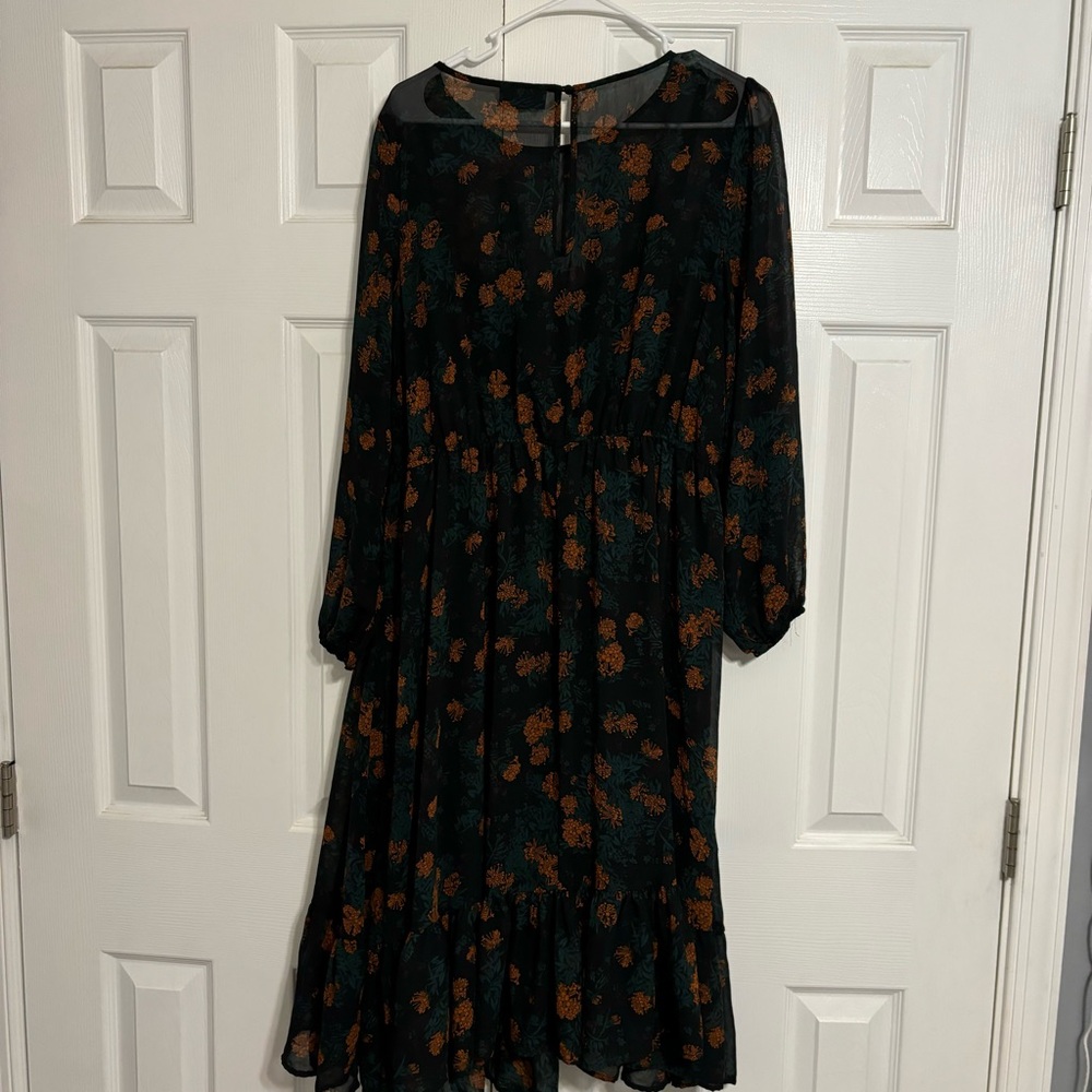 Modcloth Black and Orange Floral Midi Dress - Picture 2 of 9